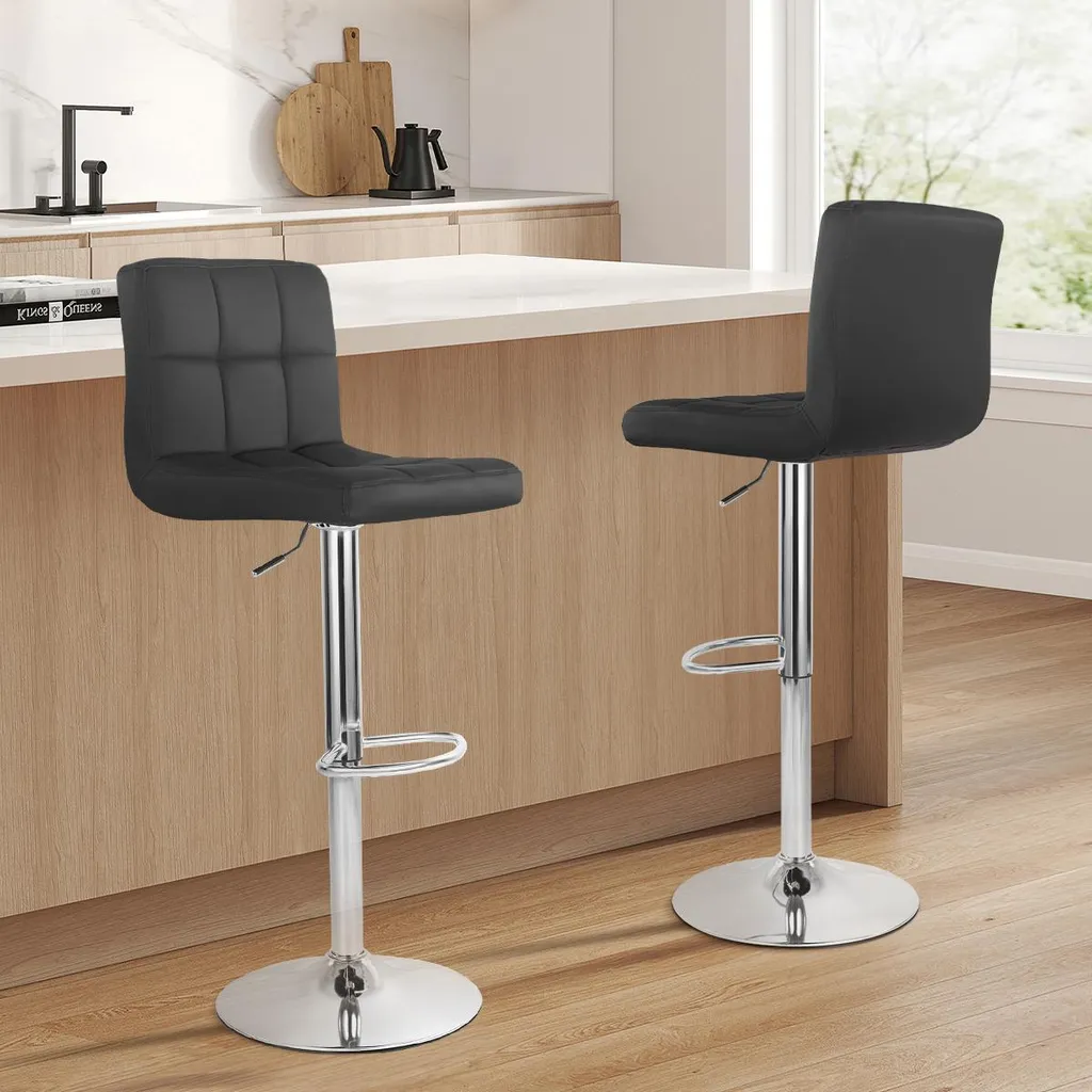 Tabouret de Bar avec Dossier Ergonomique et Repose-pieds Confortable - Noir