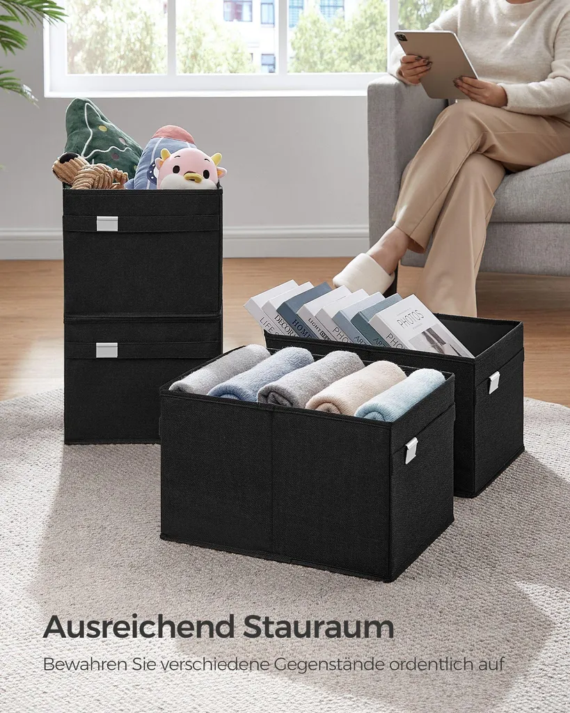 Solution rangement efficace : lot de 2 boîtes noir encre à poignées - 6
