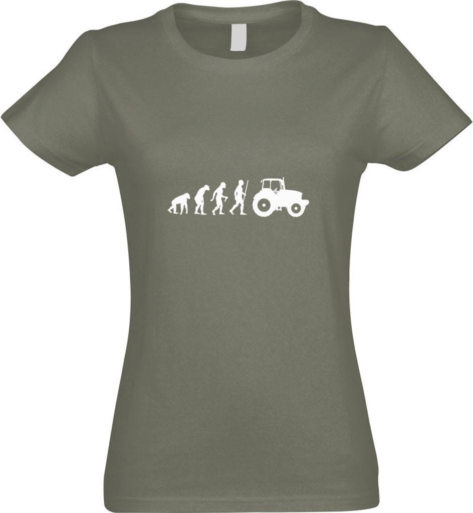 Kiwistar - T-Shirt tailliert - Damen - Olive - Landwirt Traktor Evolution - mit Motiv Bedruckt - Funshirt Design - Sport - Freizeit - Damen - S