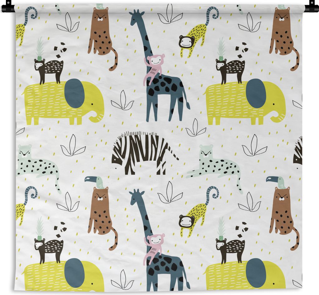 MuchoWow Wandteppich Wandbehang Dschungel - Giraffe - Affe 150x150 cm Tapisserie Dekoration Wandtuch - Wohnaccessoires - Modernes