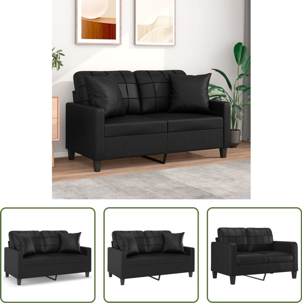 The Living Store 2-Sitzer-Sofa mit Zierkissen Schwarz 120 cm Kunstleder