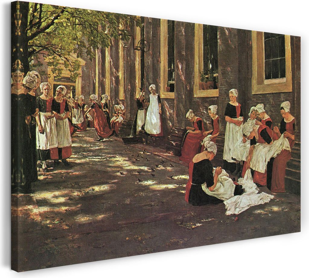 Leinwandbild (80x60cm): Max Liebermann - Freistunde im Amsterdamer Waisenhaus, echter Holz-Keilrahmen inkl. Aufhänger, handgefertigt in Deutschland