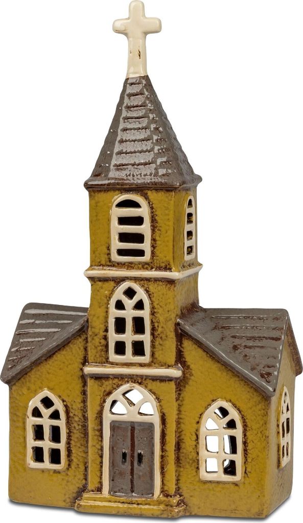 Windlicht Kirche ANTIK H. 30cm braun aus Steinzeug Formano