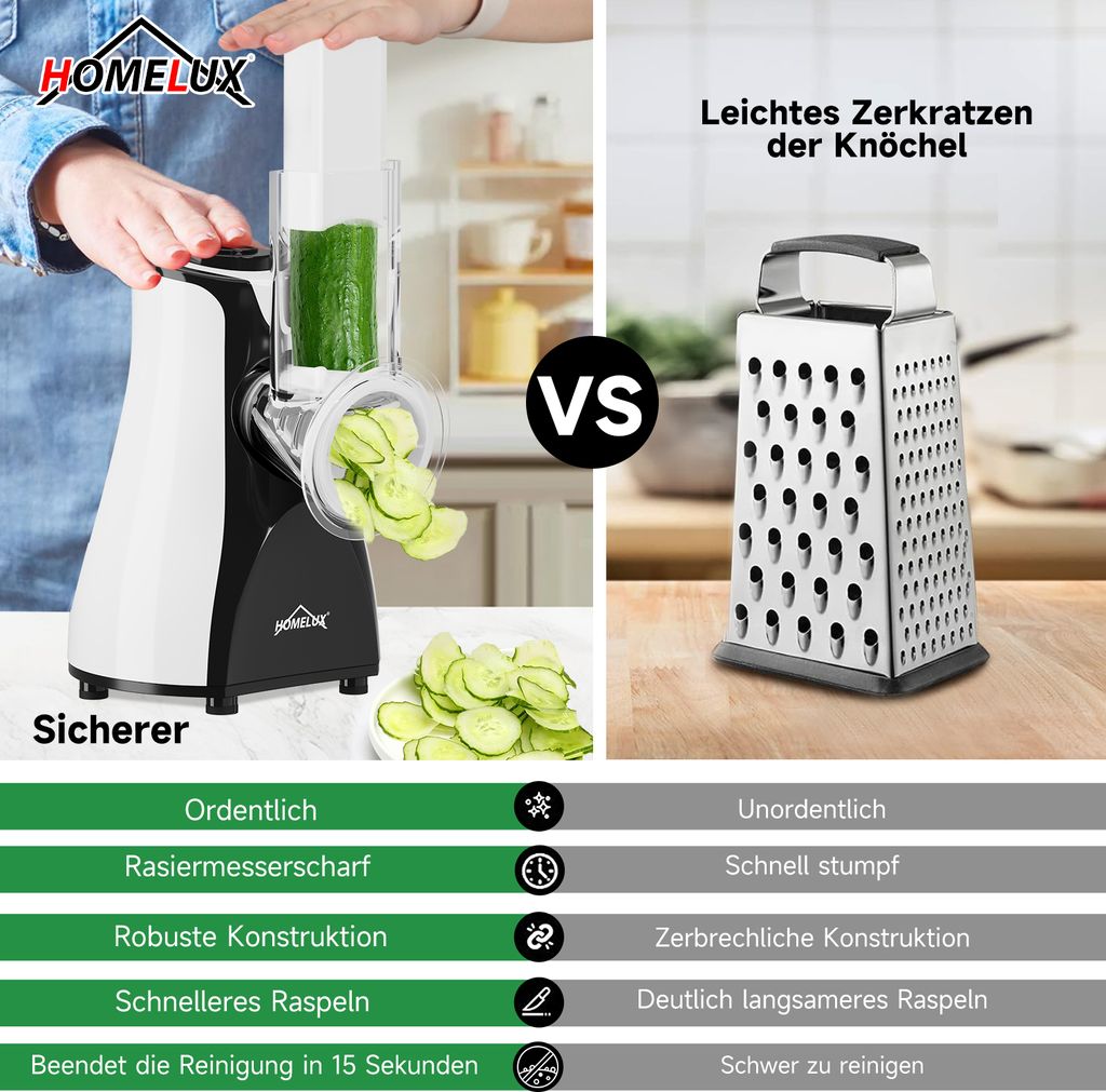 HOMELUX Gemüseschneider Elektrisch, Trommelreibe, 5-in-1 Produktbild 6