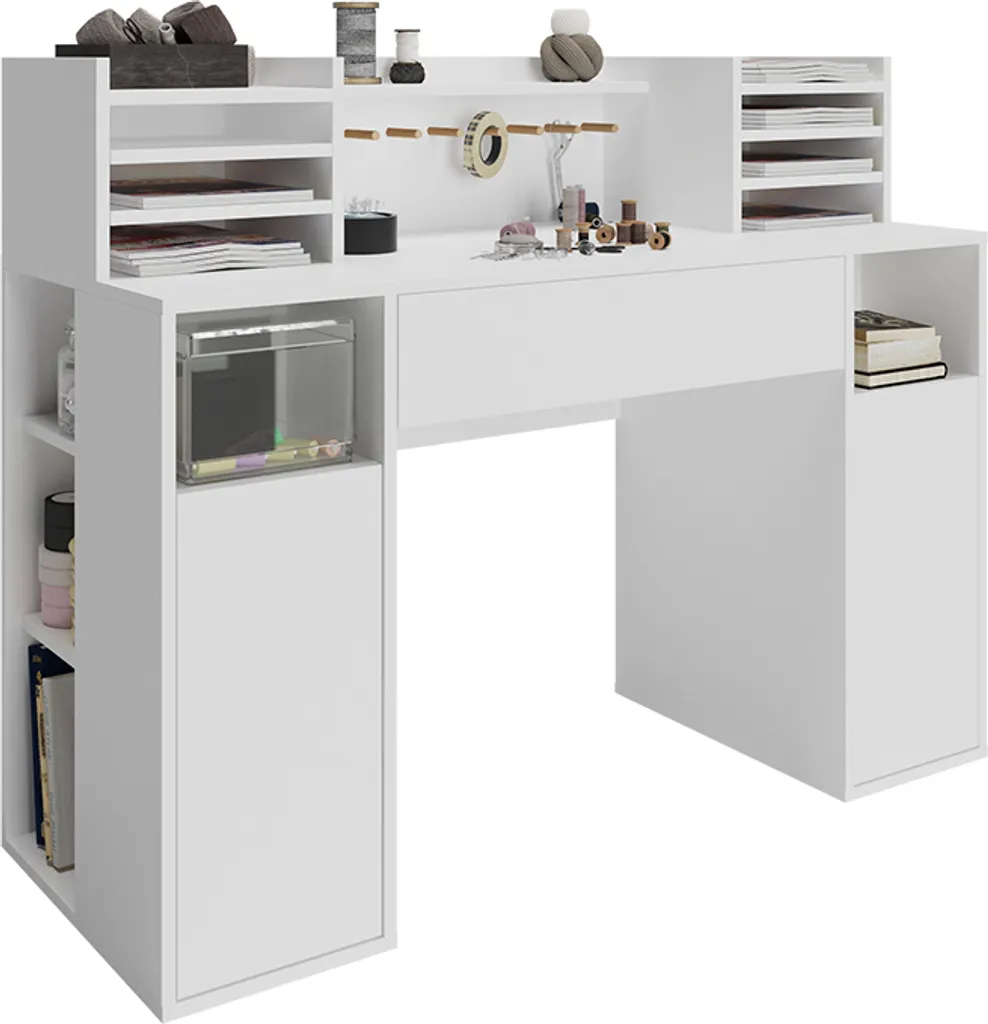 Table informatique blanche Vicco avec rangement étagère pour studio