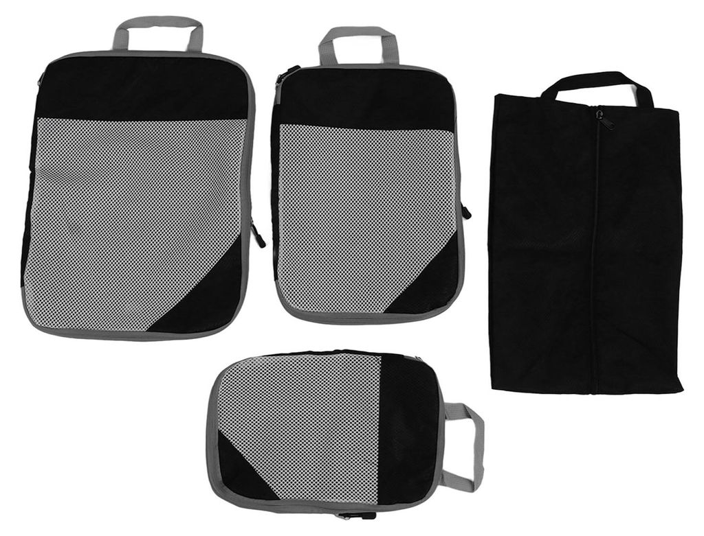 Kompressions-Packtaschen, wasserdicht, tragbar, Gepäck, Koffer, Organizer, Tasche für Kleidung, Unterwäsche, Schuhe, 4 Stück, Schwarz