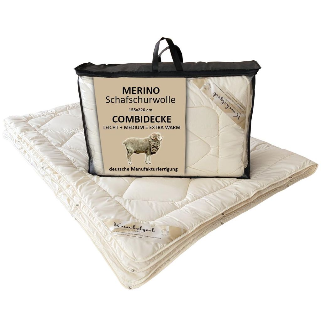 Merino Schafschurwolle Vierjahreszeitendecke Combi Decke Kuschelzeit in 155x220 cm