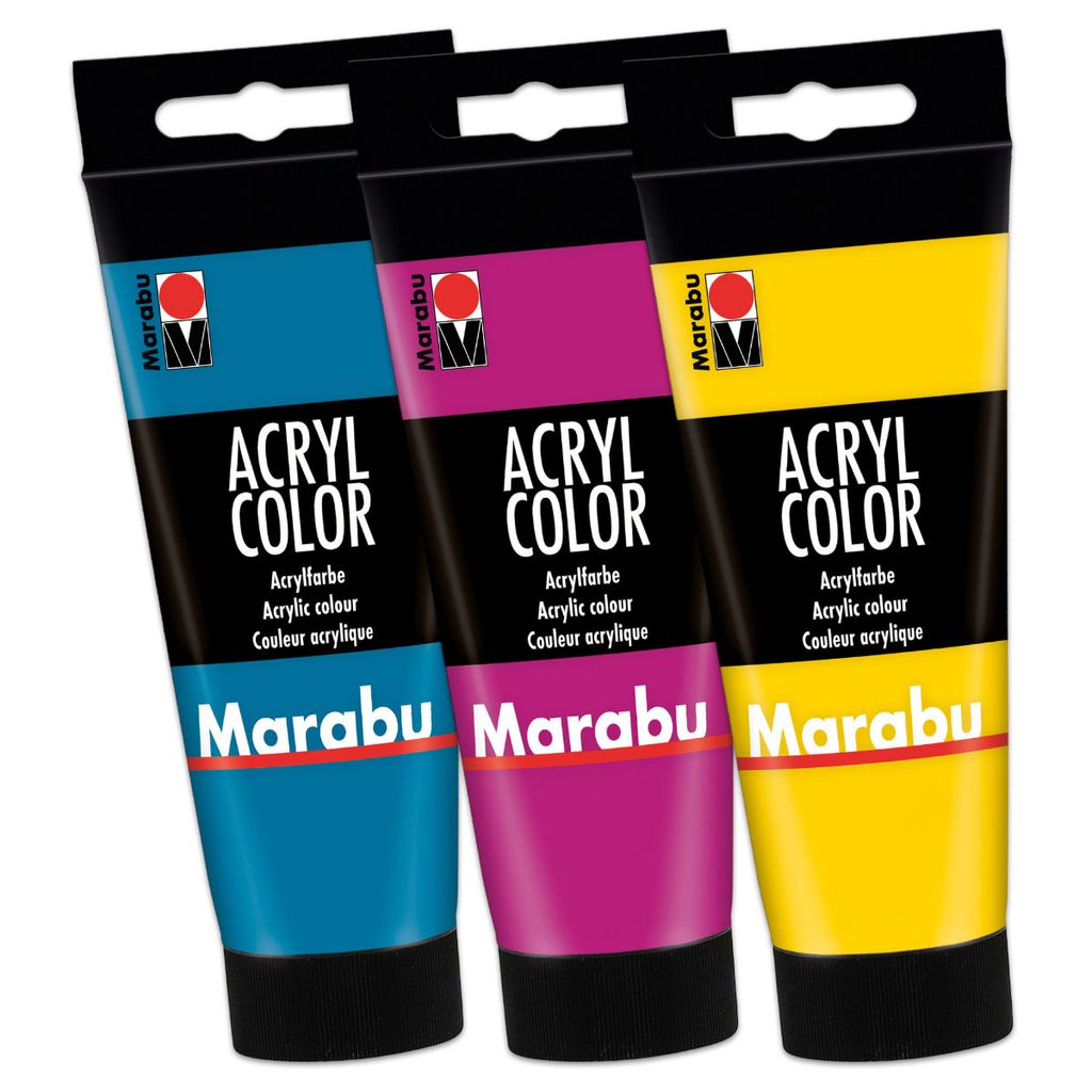 3x Marabu Acrylfarbe Acryl Color je 100ml Flasche (1x magenta 014, 1x cyan 056, 1x gelb 019)