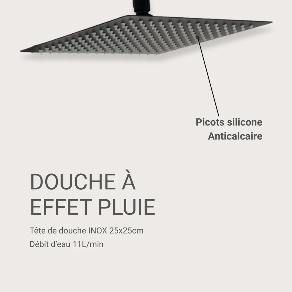 Pommeau de douche carré noir mat VEYLA : Ciel de pluie moderne 25x25 cm