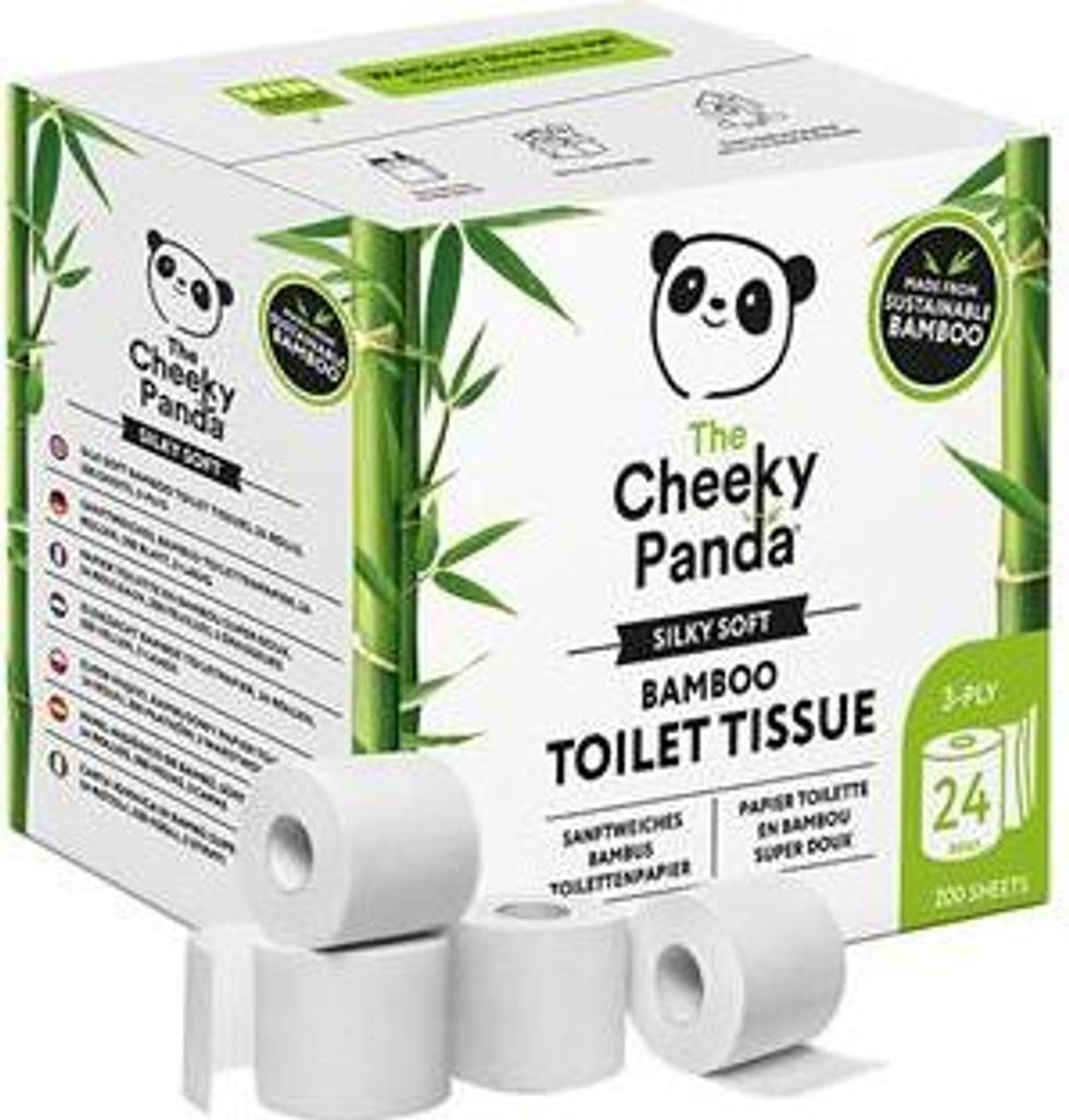 Toilettenpapier, weiß, Bambus, 3-lagig, kleine Rolle, 24 Rollen, CHEEKY PANDA PFTOILT24