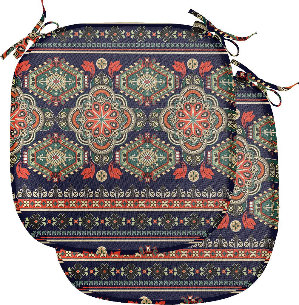 ABAKUHAUS Ethnisch Polster für Esszimmerstühle, Floral Geometrische Formen, Dekoratives wasserfestes Kissen mit Riemen für Küchensitze, 40 cm x...