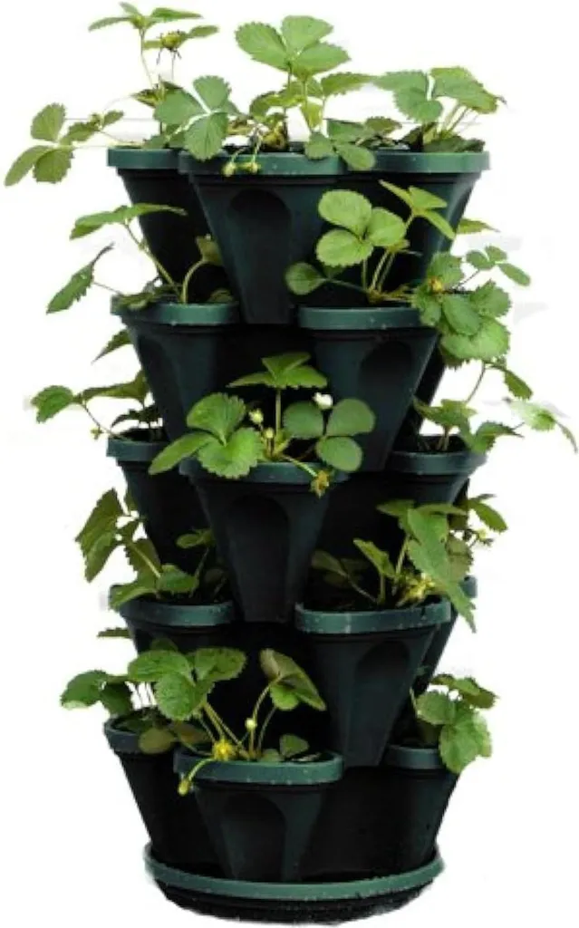 Pot de fleurs empilable 5 étages pour jardinage vertical - 21L Vert Forêt