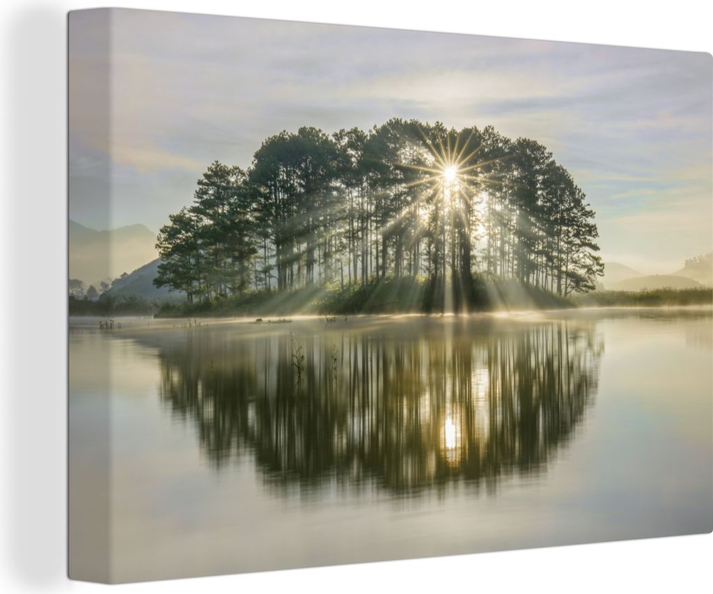 OneMillionCanvasses - Leinwandbilder - 140x90 cm, Die Sonne spiegelt einen orangefarbenen Himmel, Wandbilder Kunstdruck Wanddekoration - Foto auf...