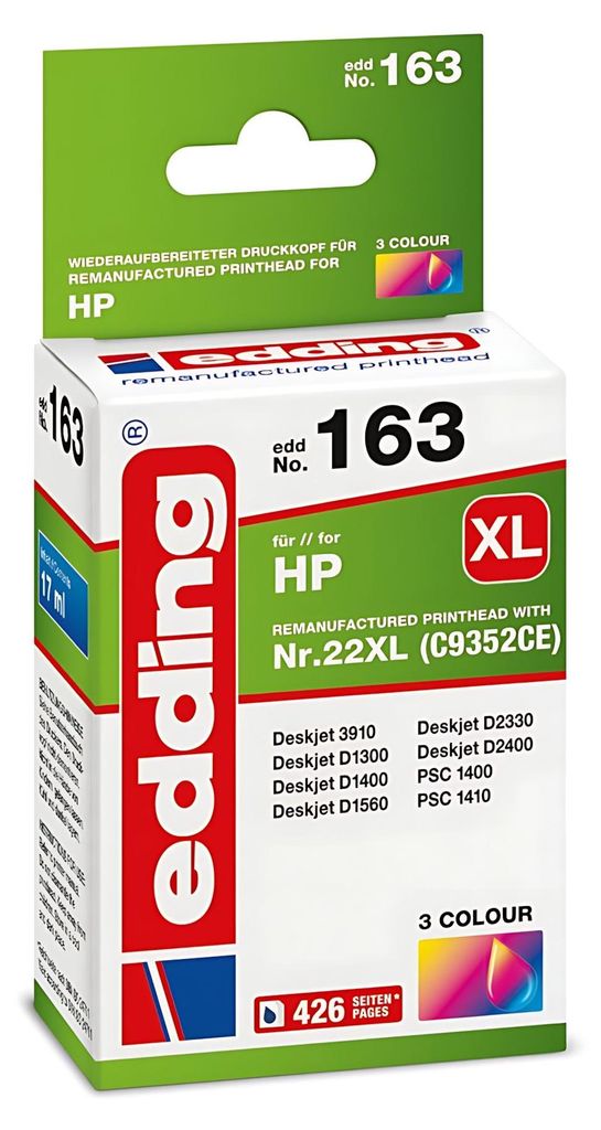 Edding Tintenpatrone EDD-163 ersetzt HP 22XL (C9352CE) Image du produit 