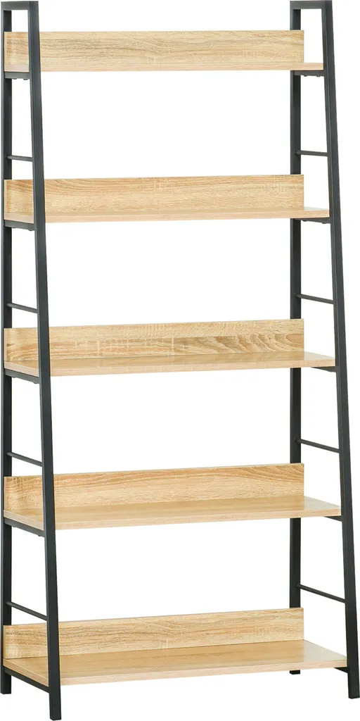 HOMCOM Bibliothèque inclinée industrielle 5 étagères 70x35x150cm Chêne