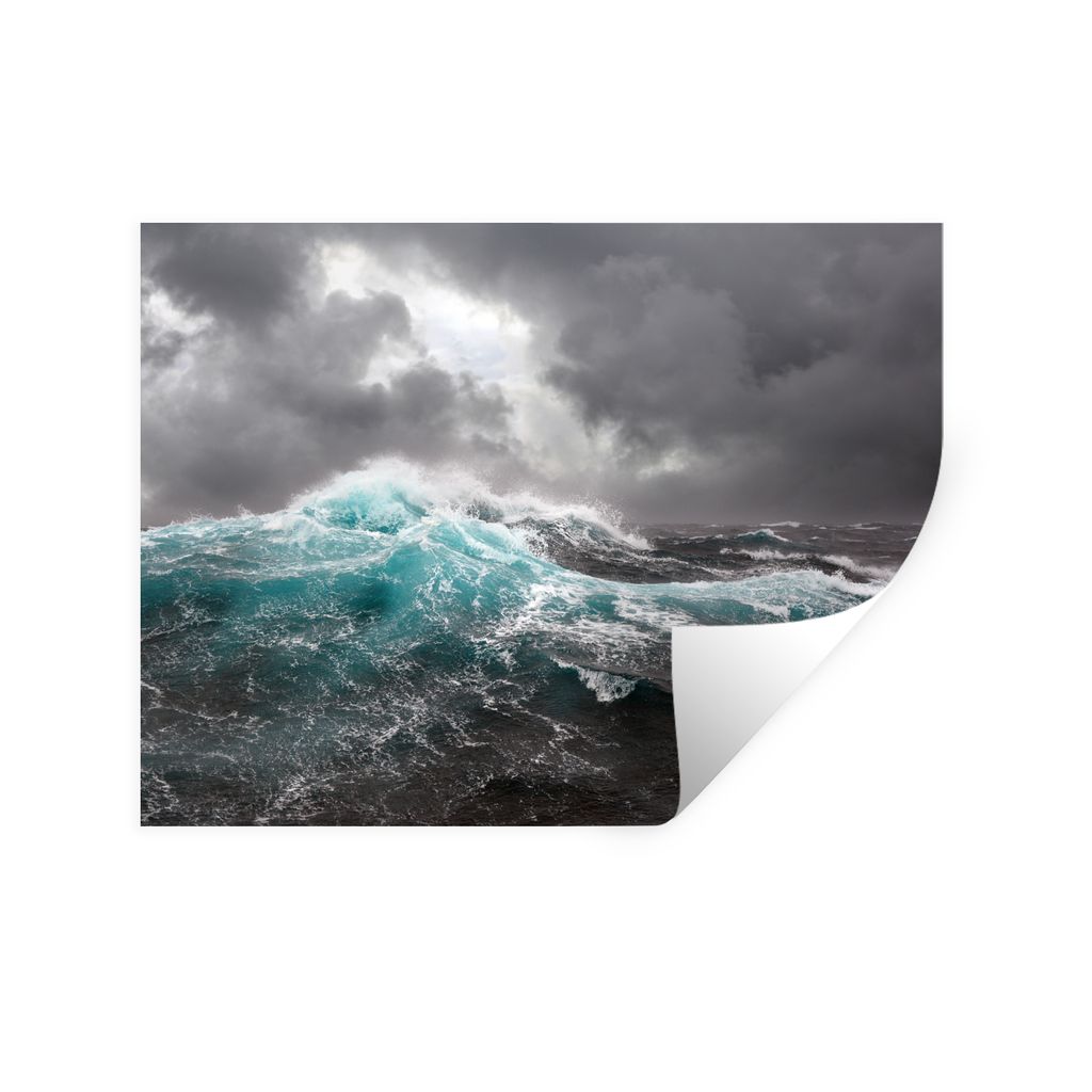 MuchoWow Wandtattoo Wandsticker Wandaufkleber Ozean - Sturm - Welle 120x90 cm Selbstklebend und Repositionierbar - Aufkleber