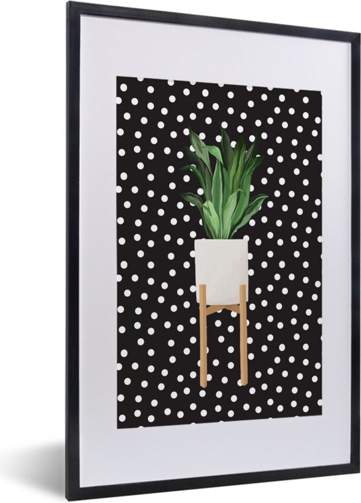 MuchoWow MuchoWow Gerahmtes Poster Zimmerpflanze - Pflanzgefäß - Dots 40x60 cm - Poster mit zchwarzem Bilderrahmen - Poster in Rahmen