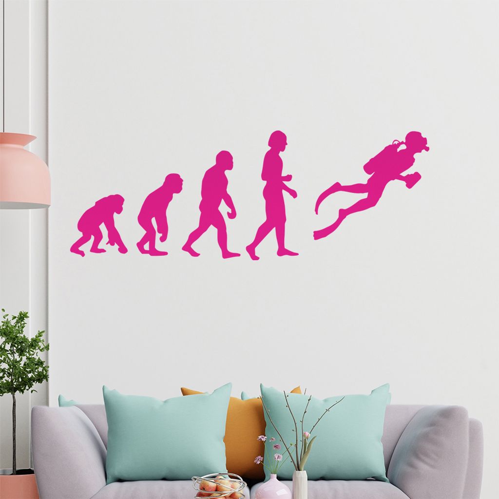 KIWISTAR Evolution Taucher unter Wasser Darwin Wandtattoo in 6 Größen - Wandaufkleber Wall Sticker - Dekoration, Küche, Wohnzimmer, Schlafzimmer...