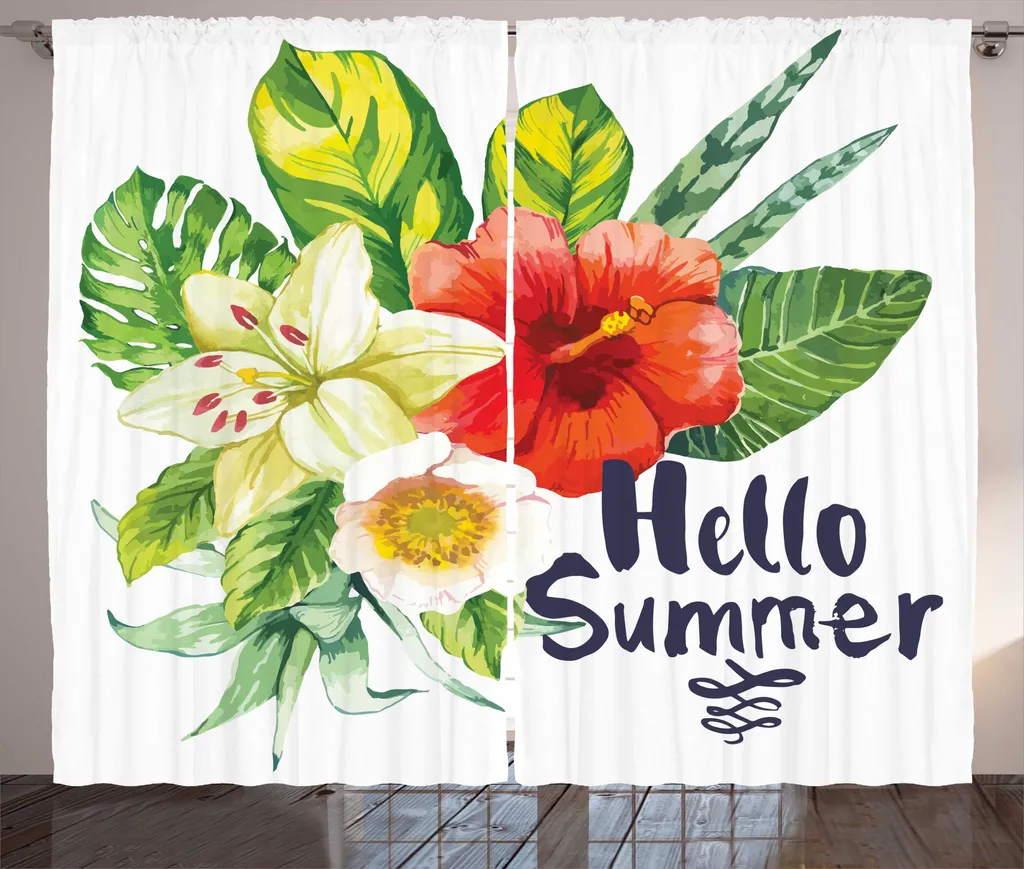 ABAKUHAUS Rideau rustique Bonjour été fleurs tropicales 280 x 225 cm