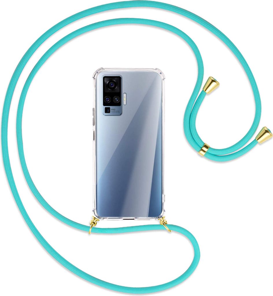 Handykette Backcover-Schutzhülle mit Band (Metall goldfarben) für vivo X50 Pro, X51 5G - türkis