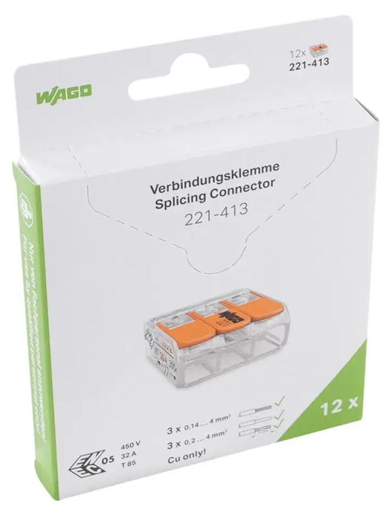 Wago -Verbindungsklemme 3 -Falte Bis 4 Mm² - 221-413 - 12 Stücke In Blasen