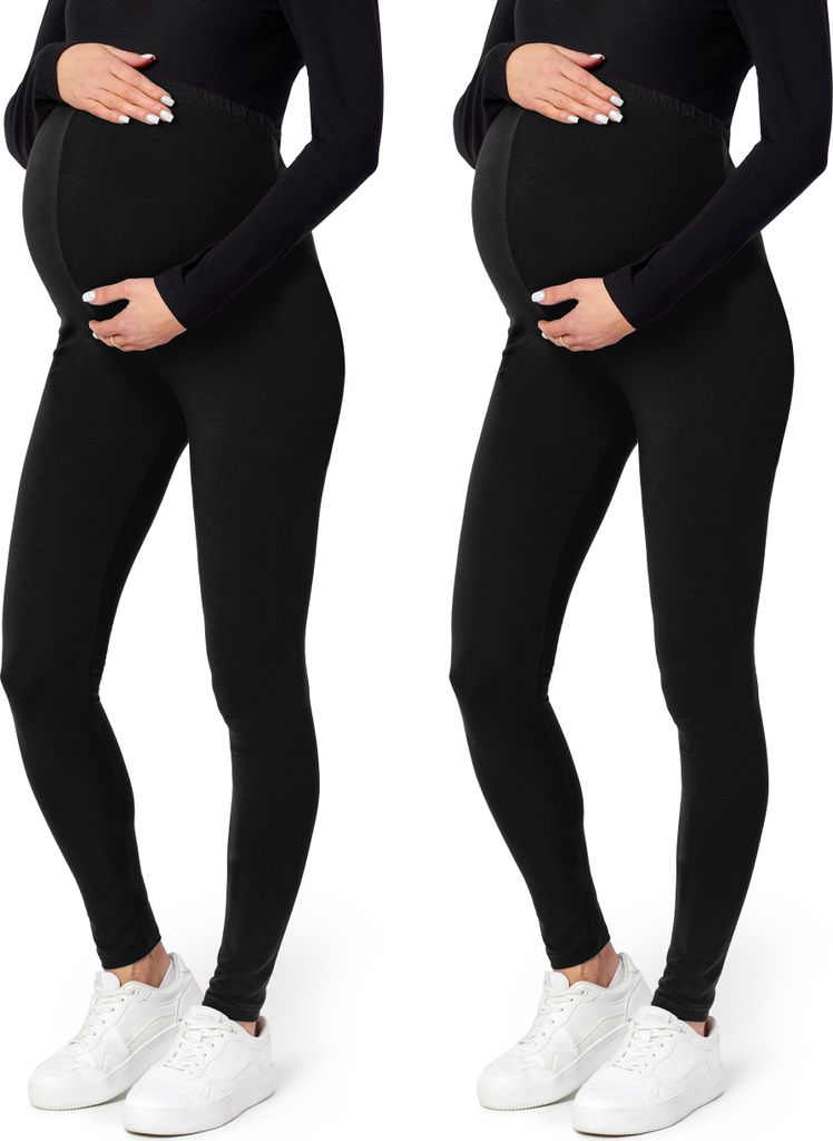 Be Mammy Lange Umstandsleggings aus Viskose BE-02 2er Pack (Schwarz/Schwarz, S)