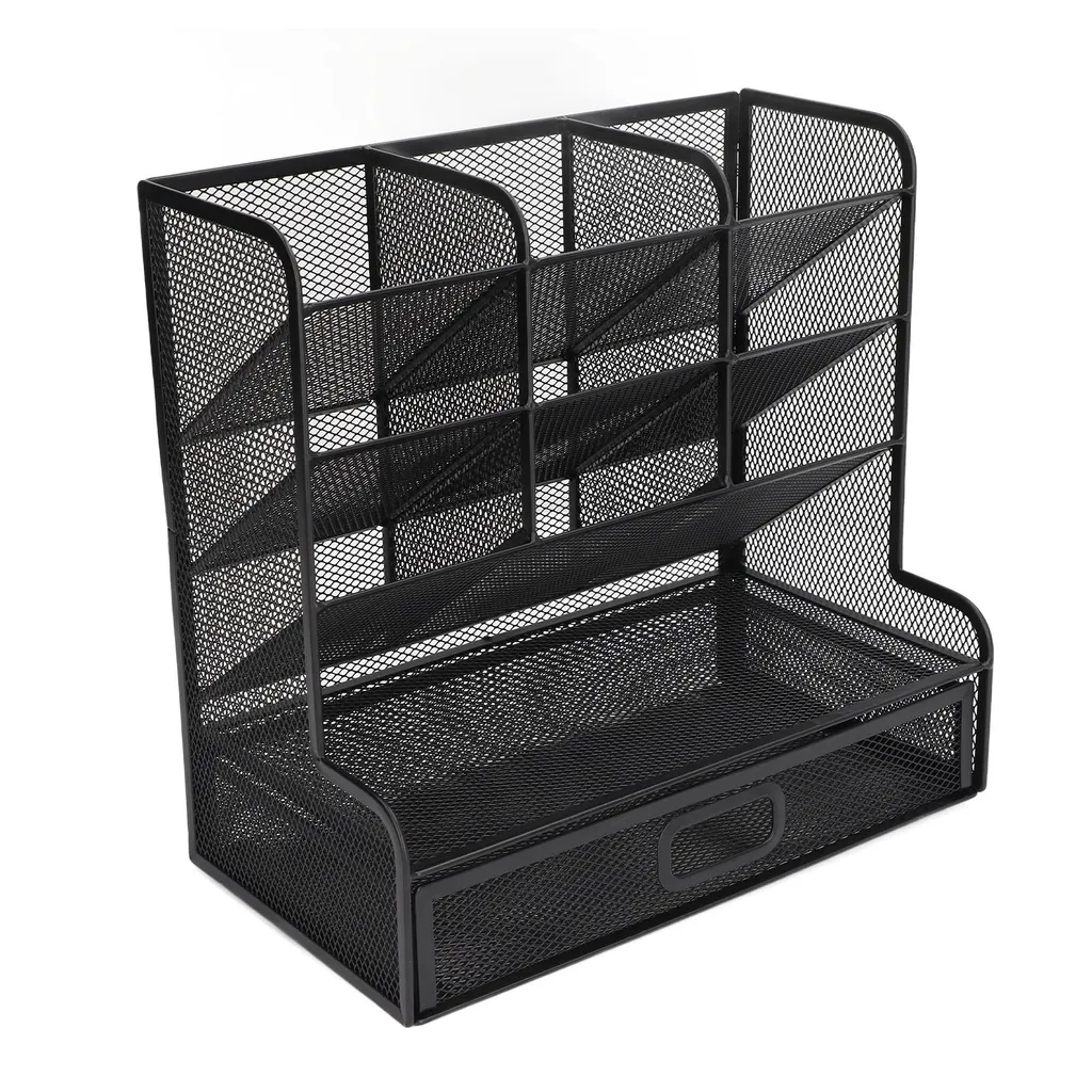 Organisateur de stylos en maille métallique noire pour bureau scolaire
