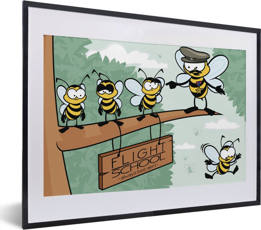 MuchoWow MuchoWow Gerahmtes Poster Eine Illustration einer Biene, die das Fliegen lernt 40x30 cm - Poster mit zchwarzem Bilderrahmen - Bilderra...
