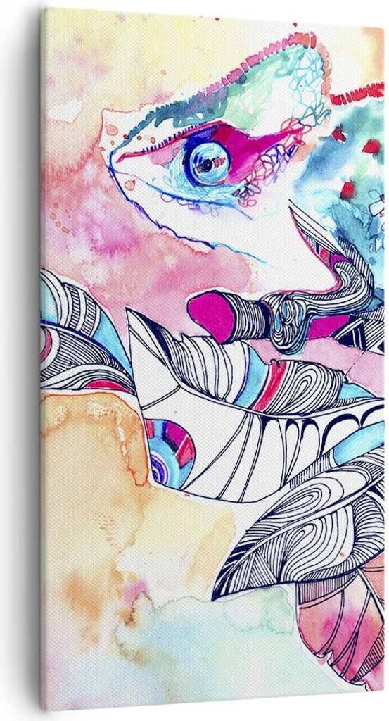 Bild auf Leinwand - Leinwandbild - Chamäleon Tierwelt Zweig - 55x100cm - Wand Bild - Wanddeko - Leinwanddruck - Bilder - Kunstdruck - Wanddekorati...