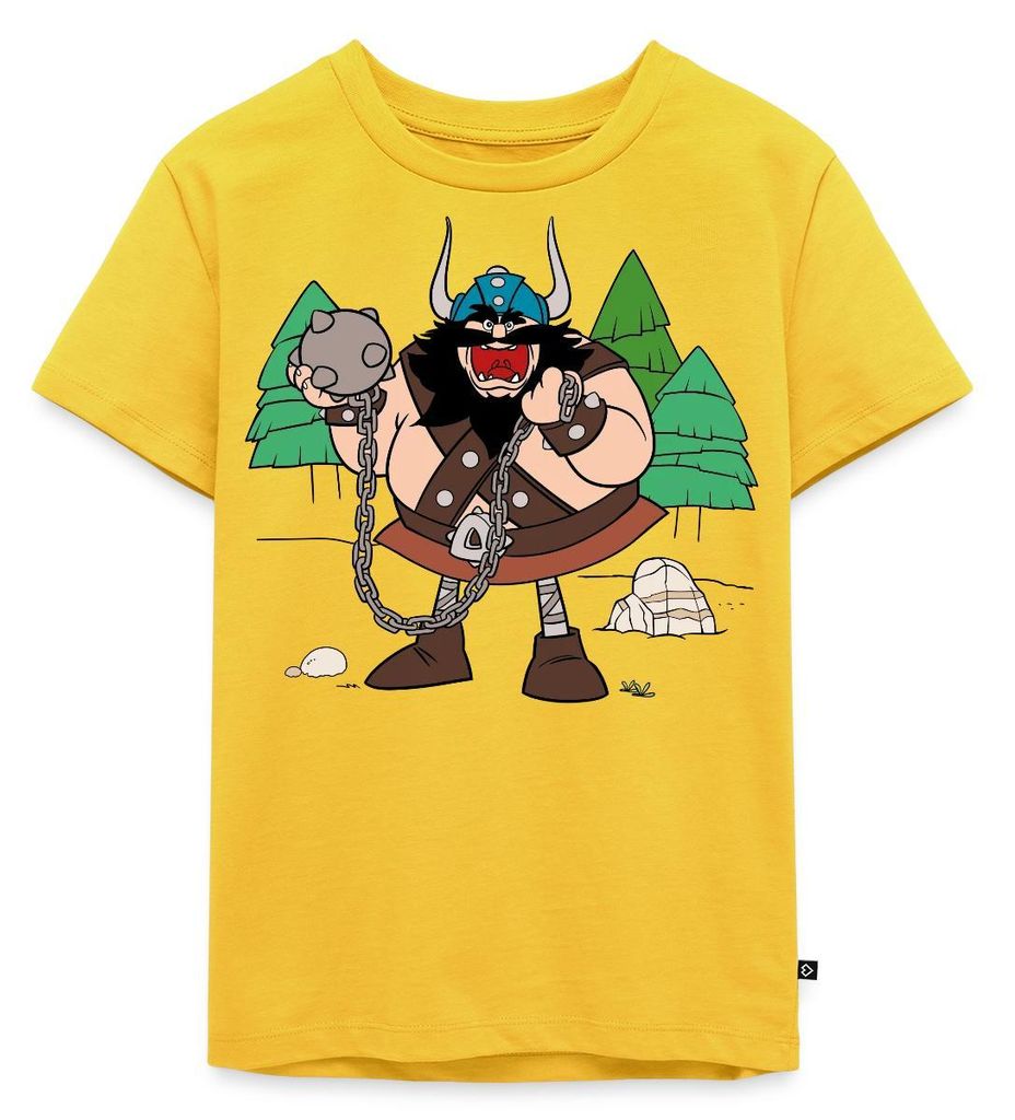 Spreadshirt Wickie Und Die Starken Männer Schrecklicher Sven Kinder Premium T-Shirt, 122/128 (6 Jahre), Sonnengelb