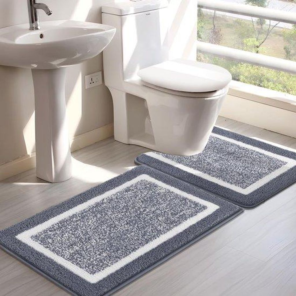 Badkamermat aus Microfaser - Anti-Slip und sehr weich - 2 Teile - Dunkelgrau - 50x80 cm & 50x60 cm