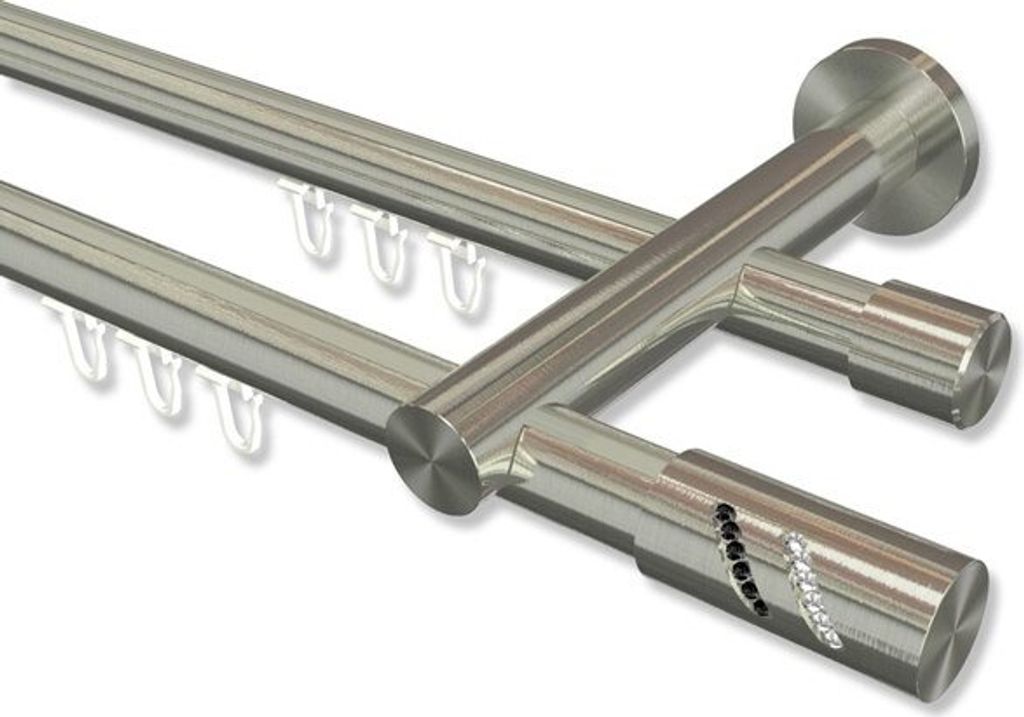 Interdeco Innenlaufstange, Gardinenstange mit Innenlauf Edelstahl-Optik Modell Platon Zoena, 20 mm Ø 2-läufig, 480 cm (geteilt)