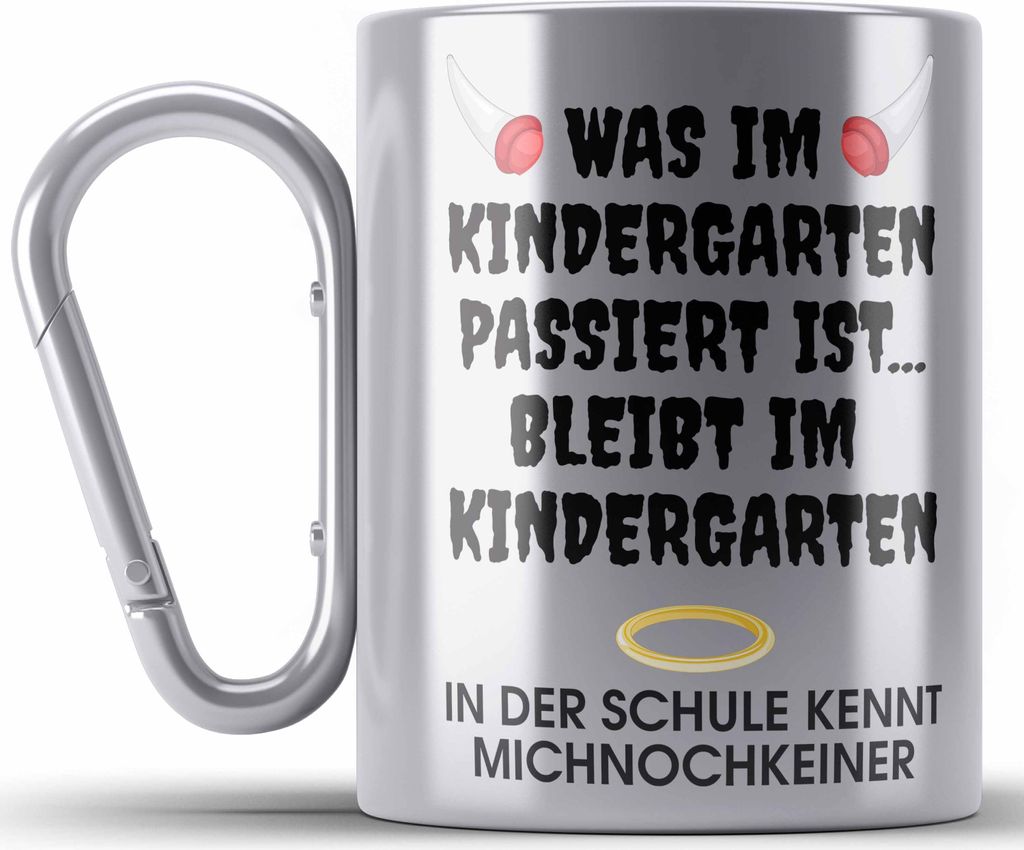 Trendation - Schulkind 2023 Lustig Einschulung Mädchen Junge Geschenk Schultüte Edelstahl Tasse Karabiner Schulstart 1 Schultag Schuleinführung ...