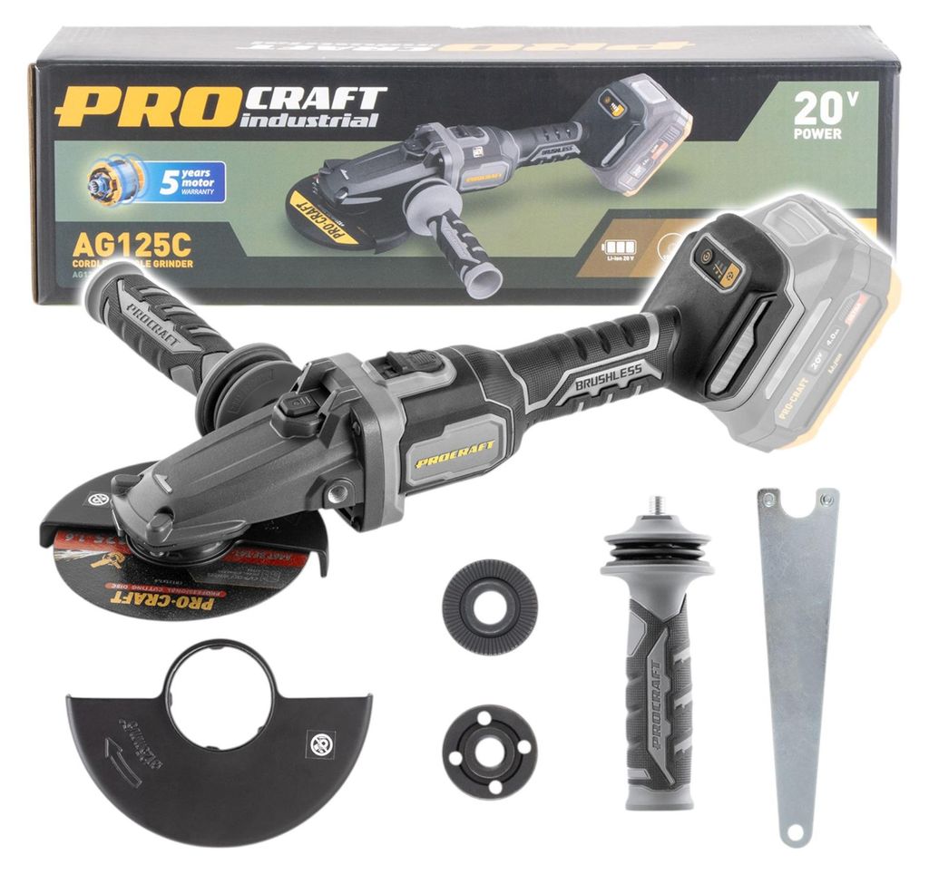 Procraft Industrial AG125Cbb akumulátorová úhlová bruska s Obrázek produktu 
