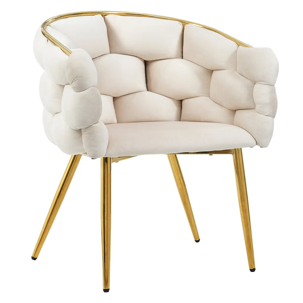 Chaise Fortuna Lai en velours beige avec pieds métal et accoudoirs