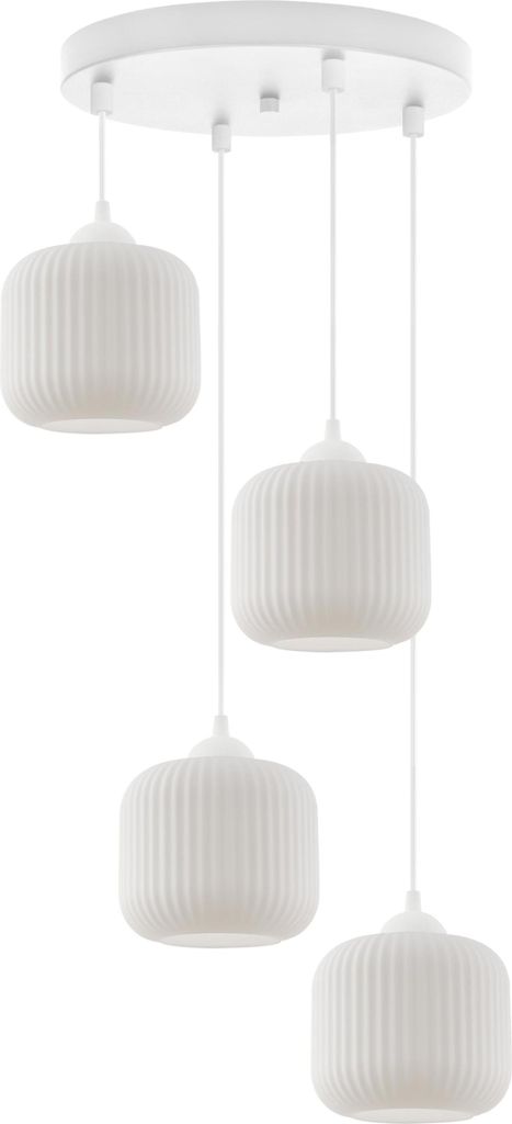 Hängelampe Riffle Weiß 4-flammig mit weißen Zylinder Lampenschirmen E27