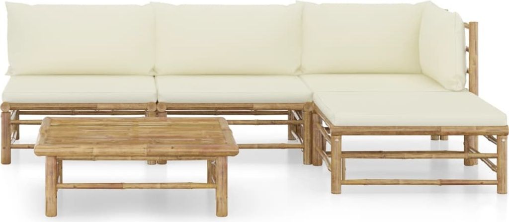 set di 5 pezzi per salotto da giardino con cuscini in bambù Immagine del prodotto 
