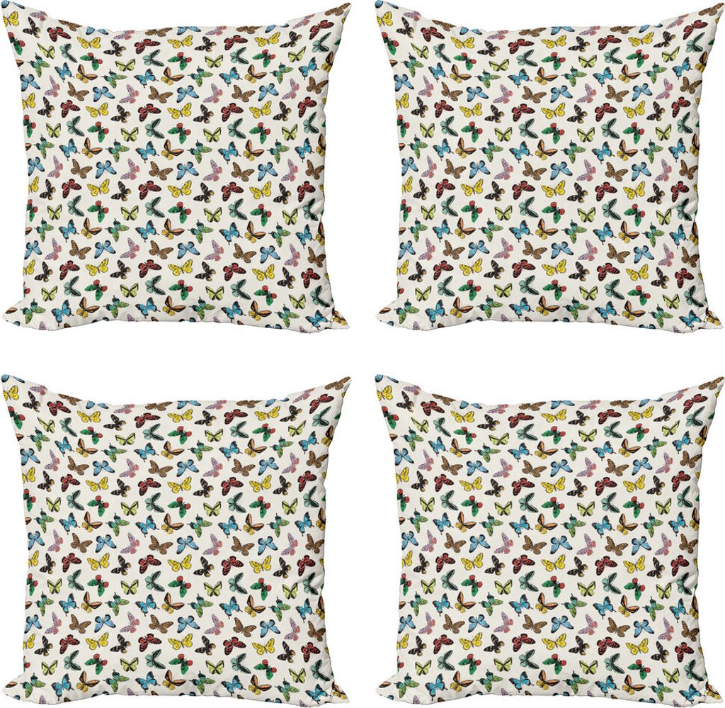 ABAKUHAUS Kindisch Kissenbezug Set (4 Stück), Bunte Schmetterlinge Fun, Moderner Doppelseitiger Digitaldruck, 40 cm x 40 cm, Mehrfarbig