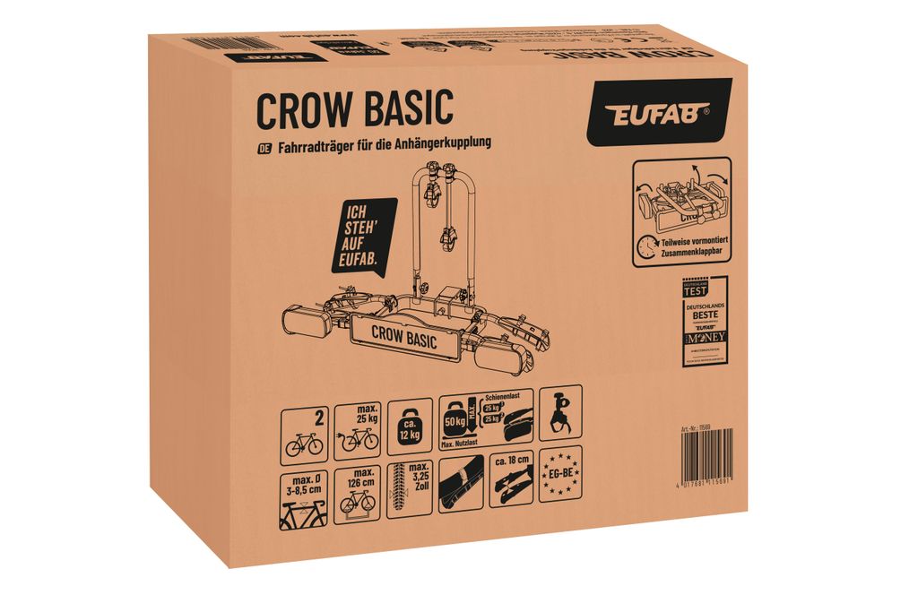 EUFAB 11569 bagażnik na 2 rowery CROW BASIC na hak Zdjęcie produktu 