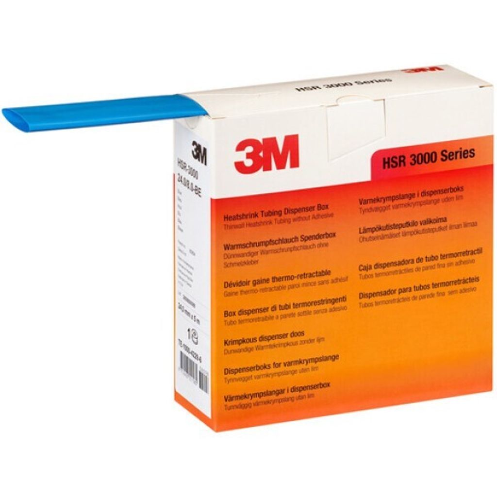 3M HSR 3000 Dünnwandiger Warmschrumpfschlauch auf Rolle, Blau, 24/8 mm, 5 m, Spenderbox | Packung (1 Rolle)