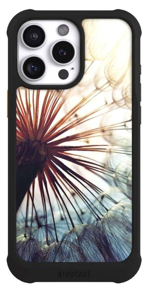 NIVOCASE Hülle für Apple iPhone 16 Pro Max Stoßfeste Handyhülle NIVOmax Case Schwarz Blumen Fotografie Pusteblume