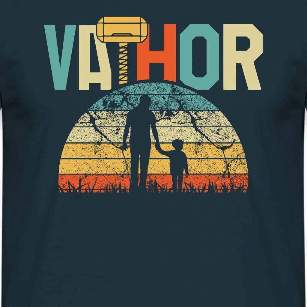 Spreadshirt Vathor Vater Kind Retro Männer T-Shirt, S, Navy