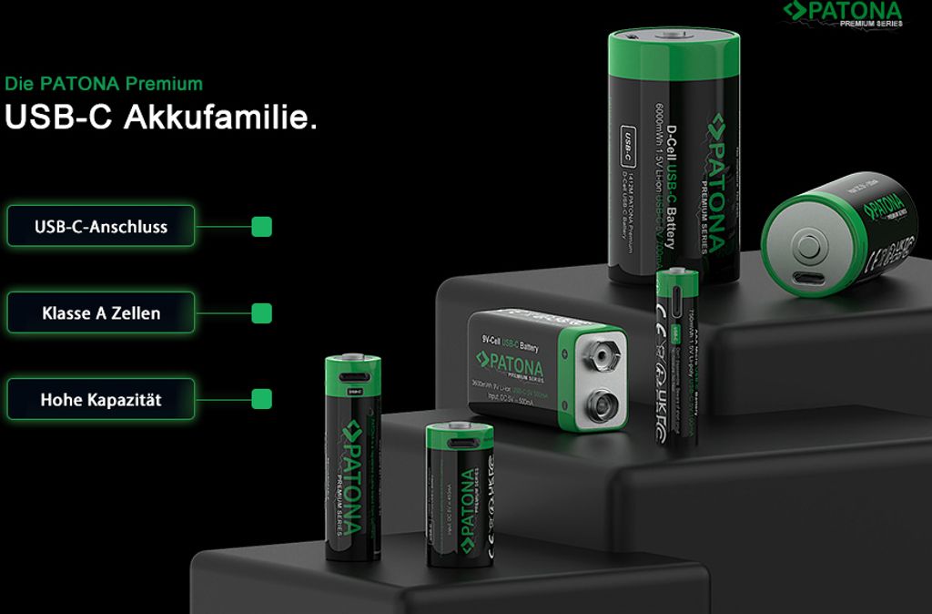 16x PATONA Premium USB-C 4x AA Akkus Lithium 1.5V 3000mWh (4x 4er Blister)