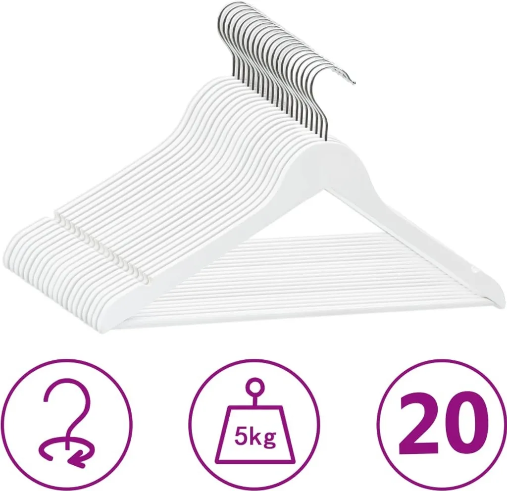 20 pezzi. Set di appendiabiti in legno duro bianco antiscivolo