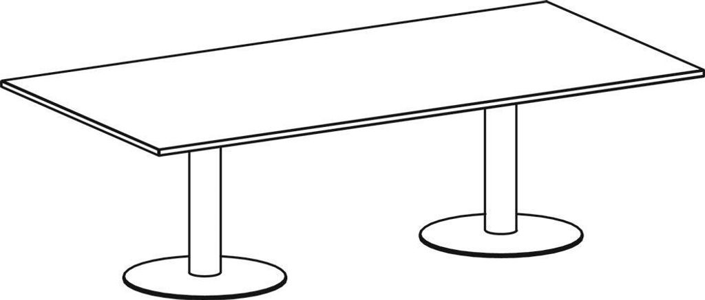 Konferenztisch, BxTxH 2400x1200x720 mm, Plattenfarbe lichtgrau, Säule silber, Tellerfuß anthrazit