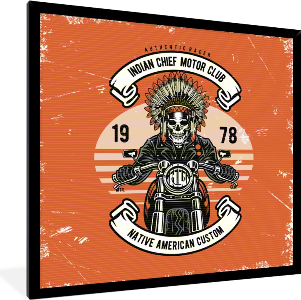 MuchoWow MuchoWow Gerahmtes Poster Indianer - Skelett - Retro 40x40 cm - Poster mit zchwarzem Bilderrahmen - Mit Rahmen - Wanddekoration Schlaf...