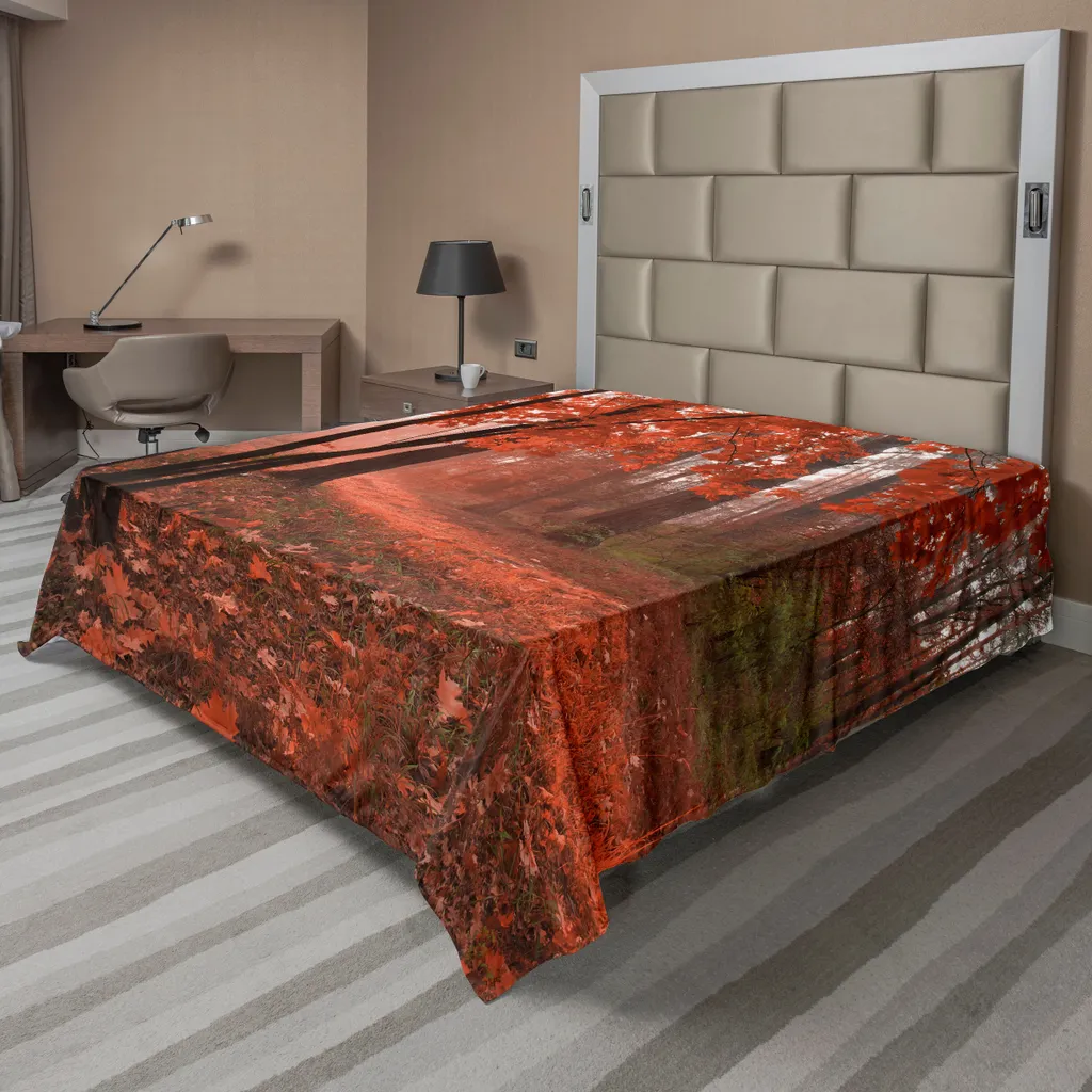 ABAKUHAUS Drap Plat Misty Forest 275x260 cm en Microfibre Orange Brun