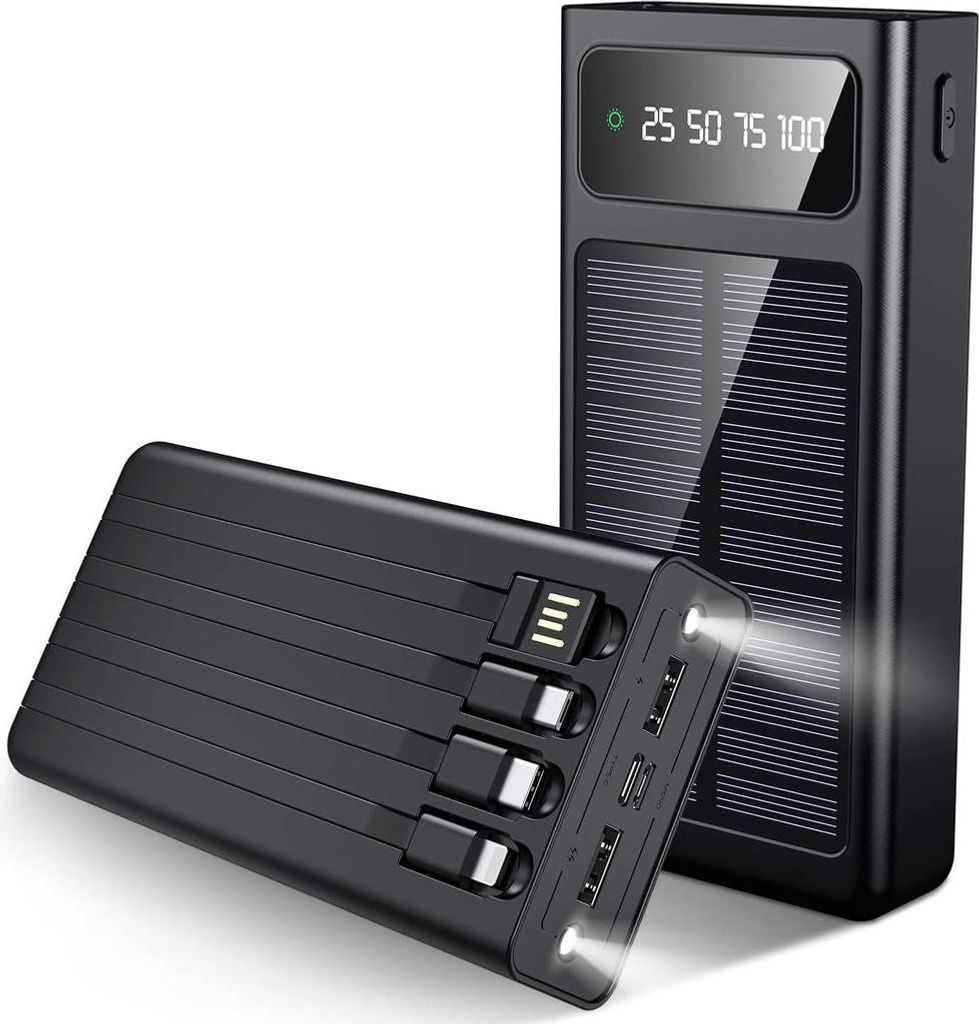 Solar Powerbank mit integrierten Kabeln, 20000 mAh - Produktbild 
