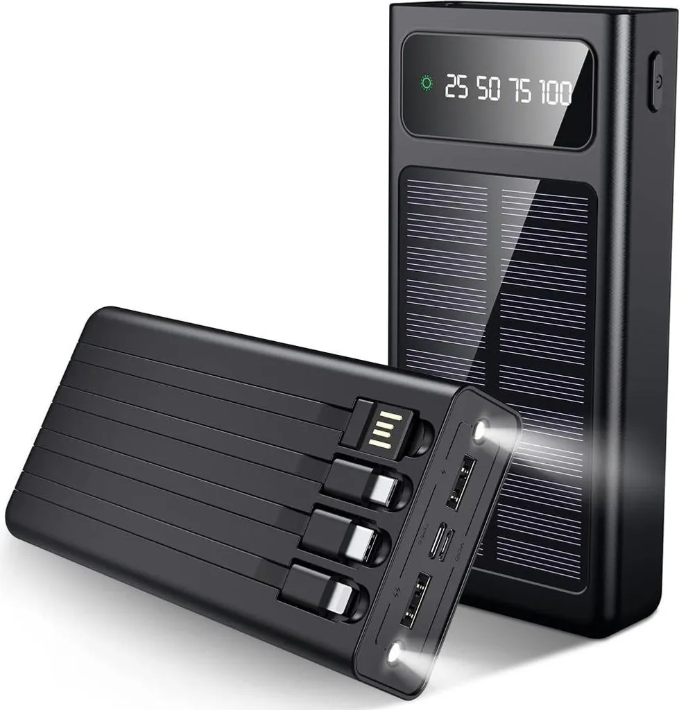 Chargeur Solaire Portable 20000mAh et Câbles de Charge Multi-Embout