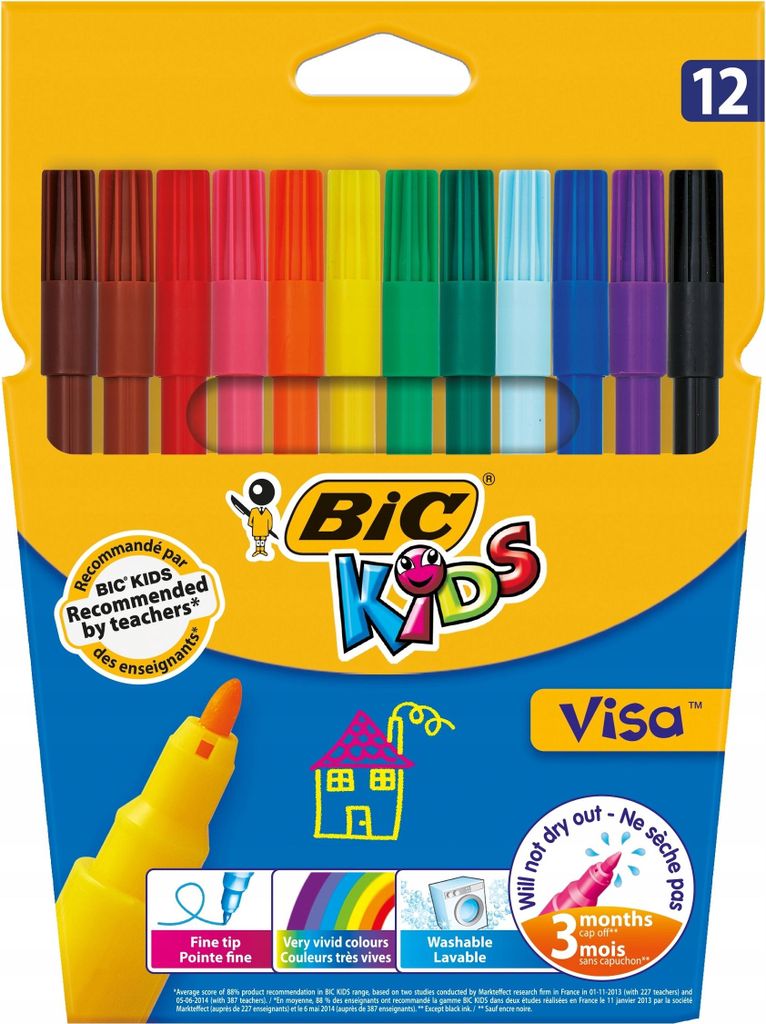 Feutre de coloriage BIC KIDS Visa, étui carton de 12 pièces Image du produit 